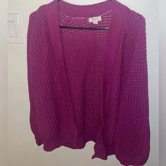 Style & Co. women's purple chunky cable knit open front cardigan sweater size XL - Picture 2 of 5